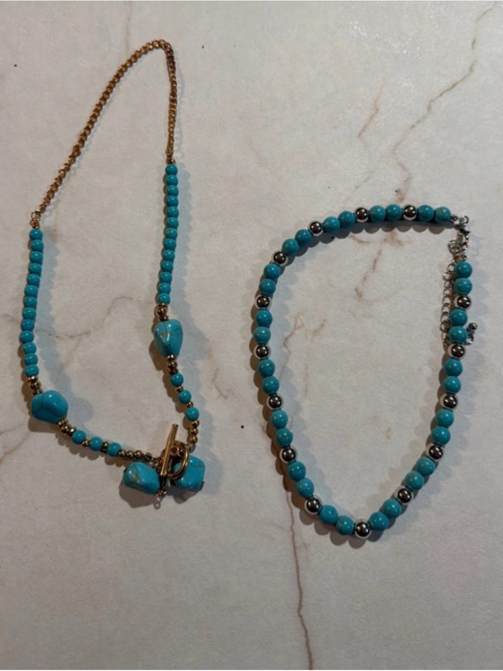 Turquoise Beaded Necklace Set - Blue